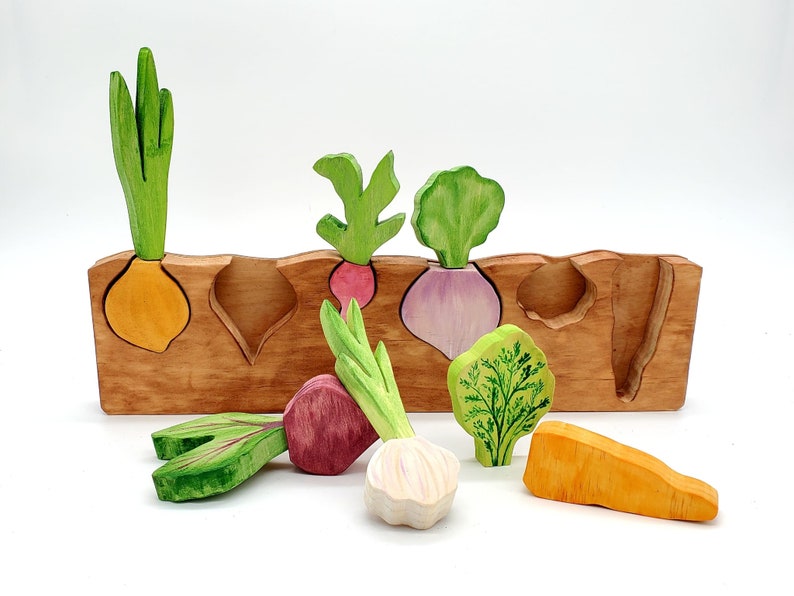 Root Vegetable Puzzle Montessori and Waldorf inspired education toy 6 Veggies image 2