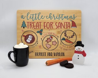 Personalized Wooden Santa Milk and Cookies Tray with Treat for Reindeer - Christmas Eve Board - Custom Plate