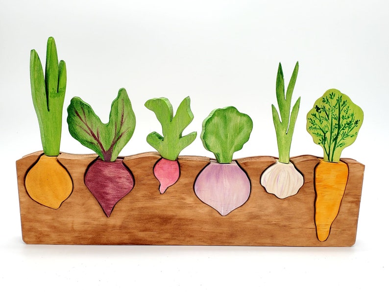 Root Vegetable Puzzle Montessori and Waldorf inspired education toy 6 Veggies image 1