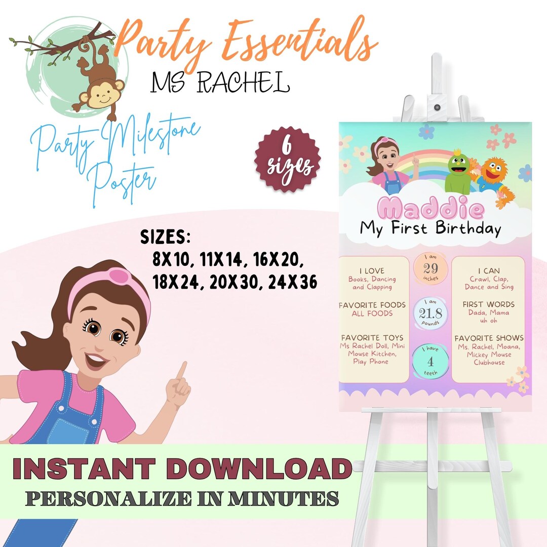 Ms. Rachel Birthday Milestone Poster | Editable First Birthday Sign ...