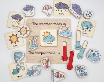 Weerbord met bijpassende kaarten en blokken / Circle Time / Weerstation / Weerkaart / Homeschool Meteorology Tools for Kids