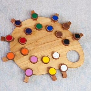 Color Matching Artist Palette Wood Learning for Preschool and Toddlers Hand Eye Coordination Waldorf and Montessori Toy Fun for all
