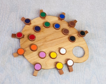 Color Matching Artist Palette Wood Learning for Preschool and Toddlers Hand Eye Coordination Waldorf and Montessori Toy Fun for all