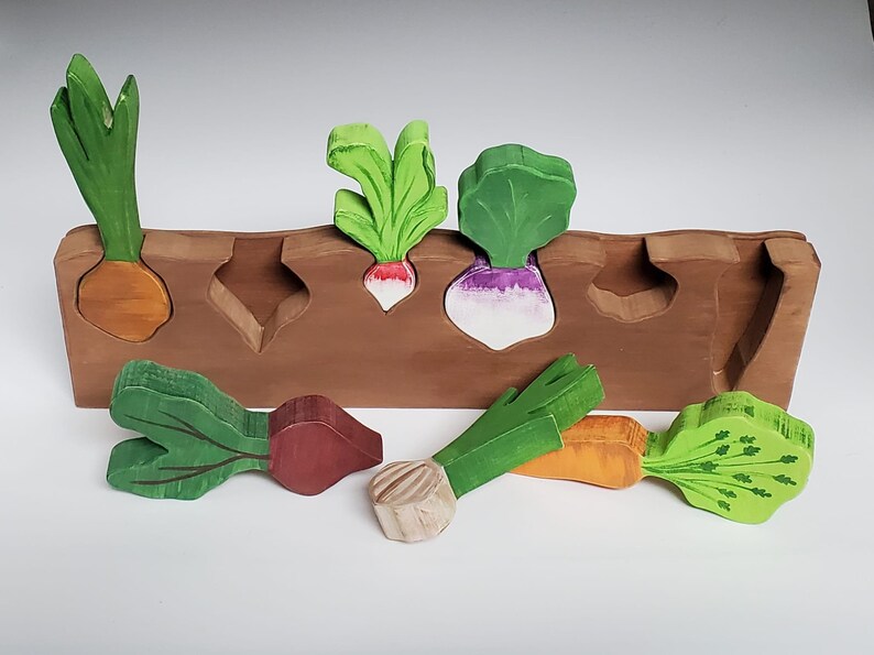 Root Vegetable Puzzle Montessori and Waldorf inspired education toy 6 Veggies image 5