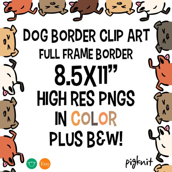 Dog Border Printable Digital Paper Clipart Png Set For Instant Etsy