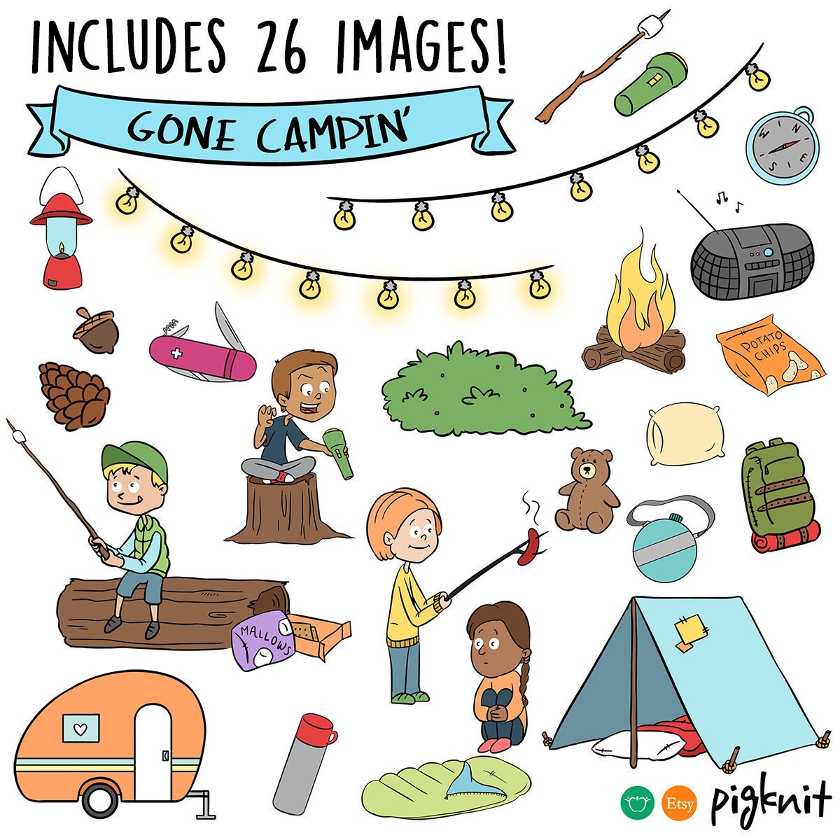 Camping Clipart Digital Download Hiking Summer Camper Kids Etsy