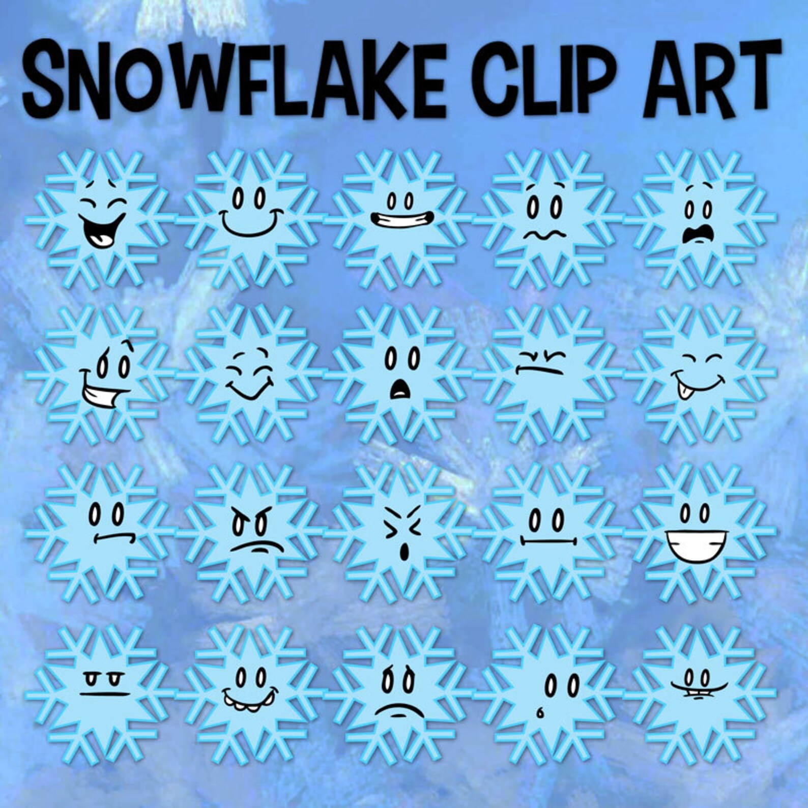 Winter Snowflake Emoji Printable Digital Clipart Png Set for Etsy