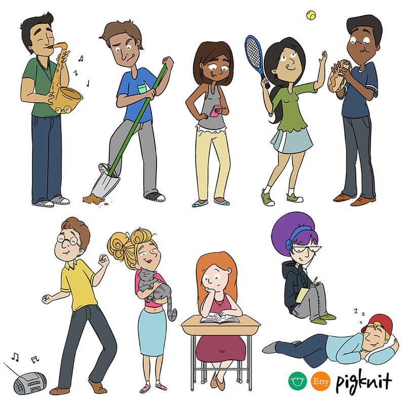 Teen Action Verb Clipart Printable Png Set for Instant Digital Etsy