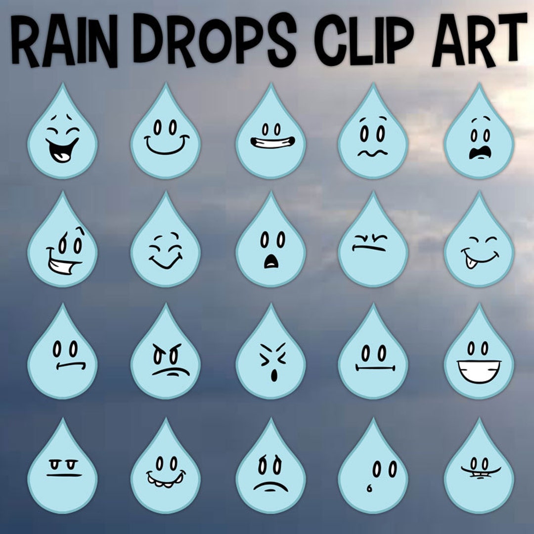 Rain Drop Emoji Printable Digital Clipart Png Set for Instant Etsy