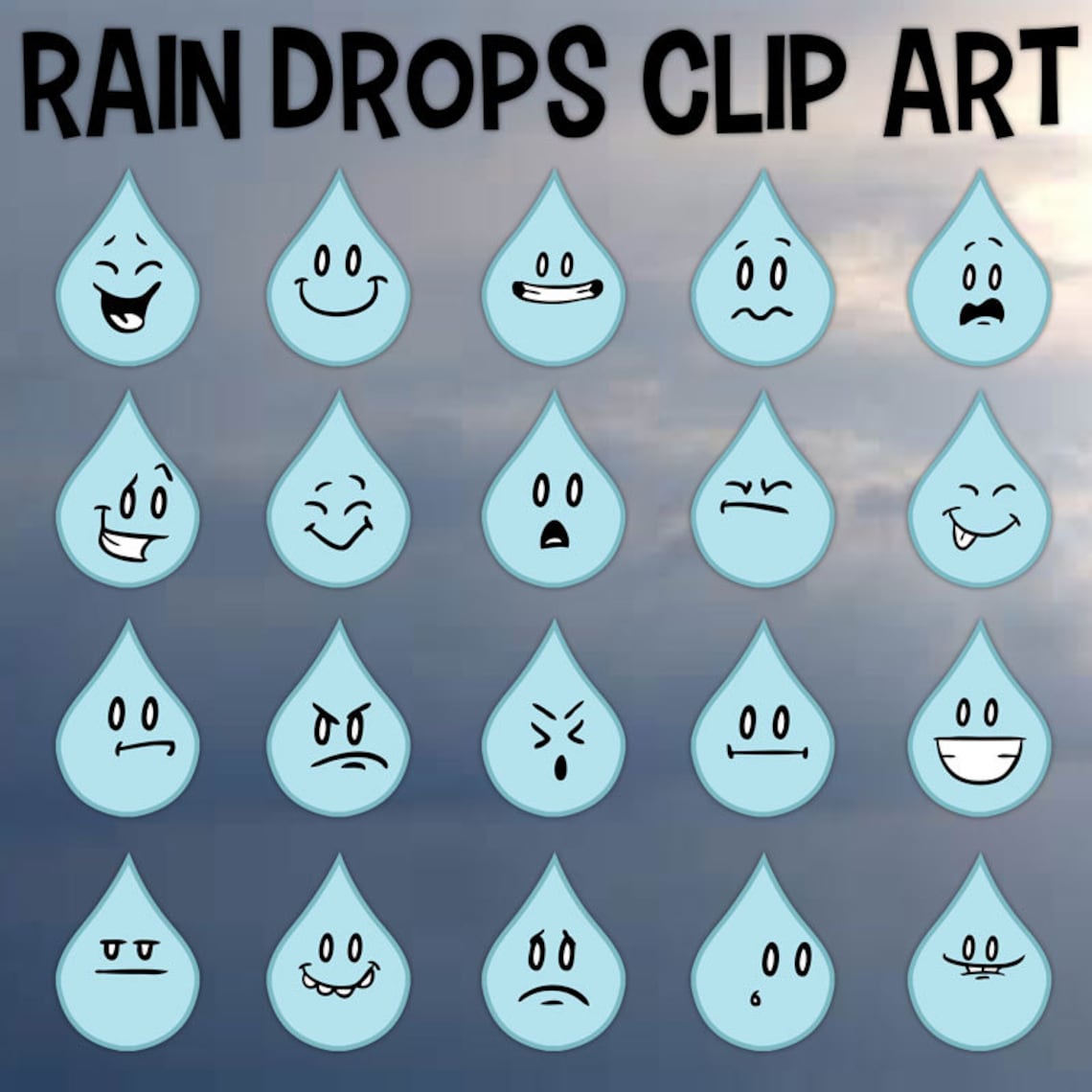Rain Drop Emoji Printable Digital Clipart Png Set for Instant Etsy