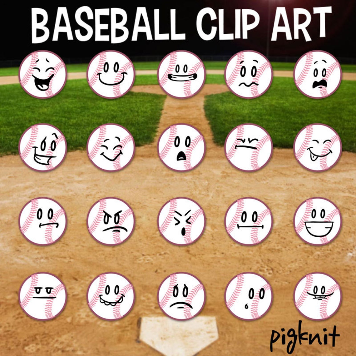 Baseball sports emoji printable digital clipart png set for Etsy