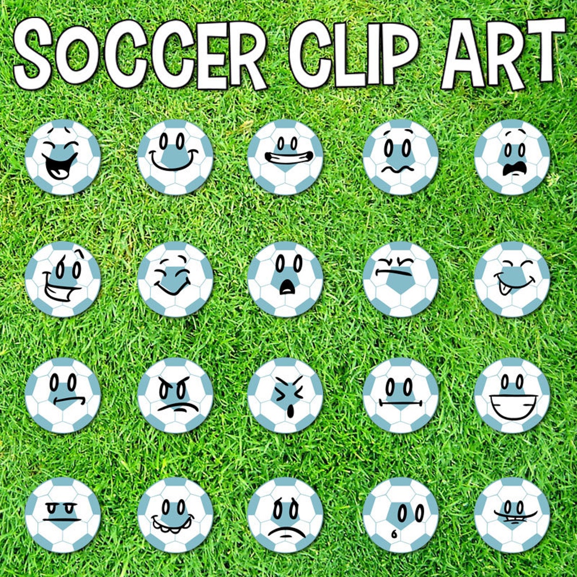 Soccer sports emoji printable digital clipart png set for | Etsy