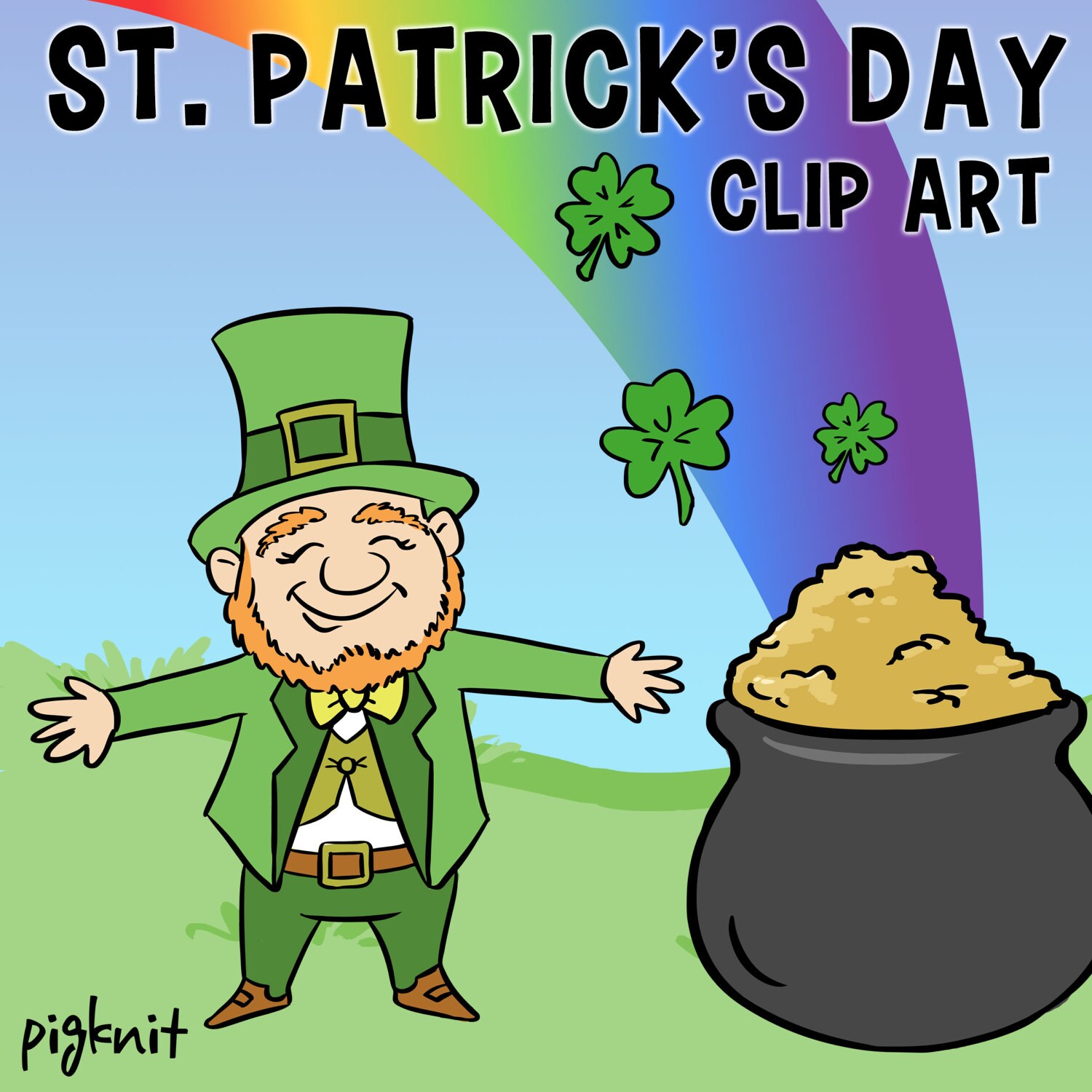 St Patricks Day Leprechaun With Rainbow Pot of Gold Printable - Etsy
