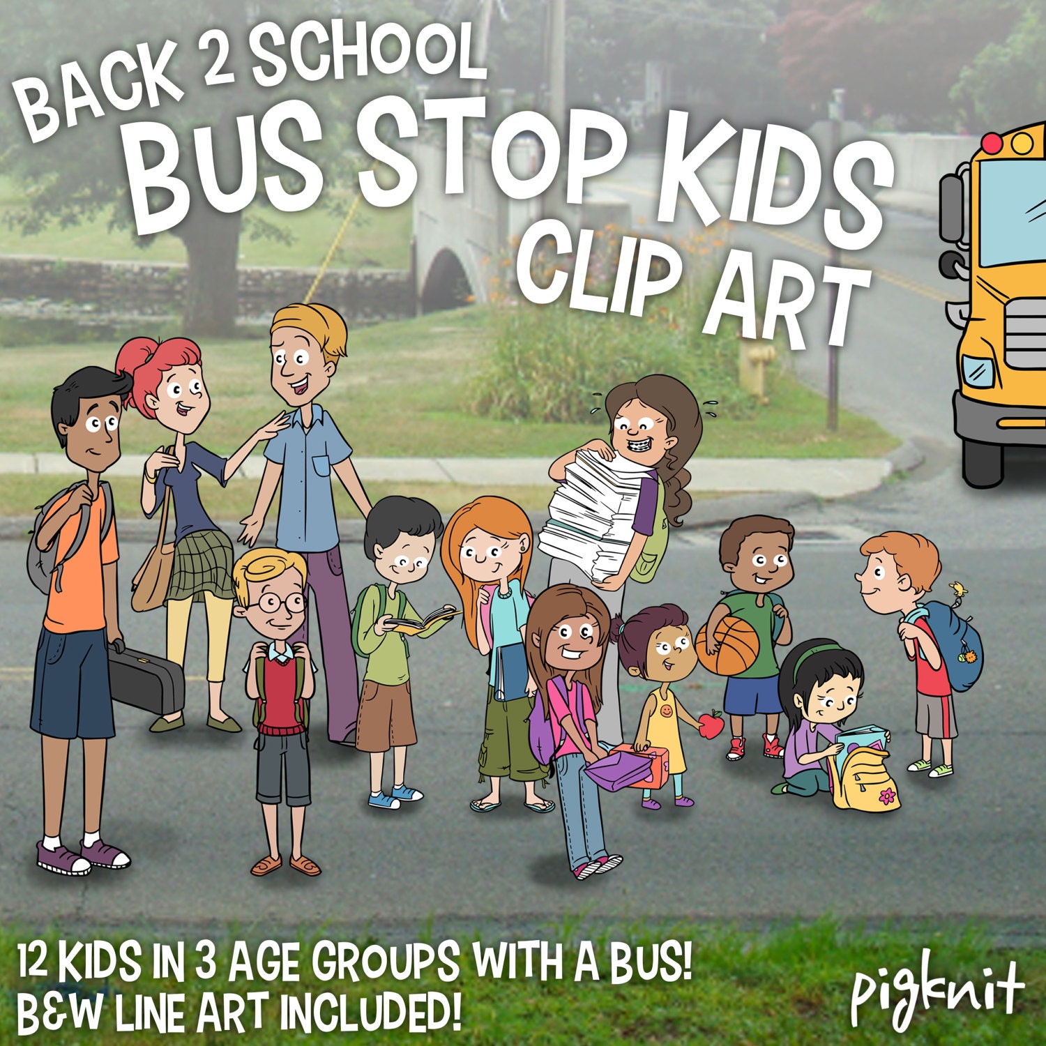 school bus kids printable digital clipart png set for instant etsy canada