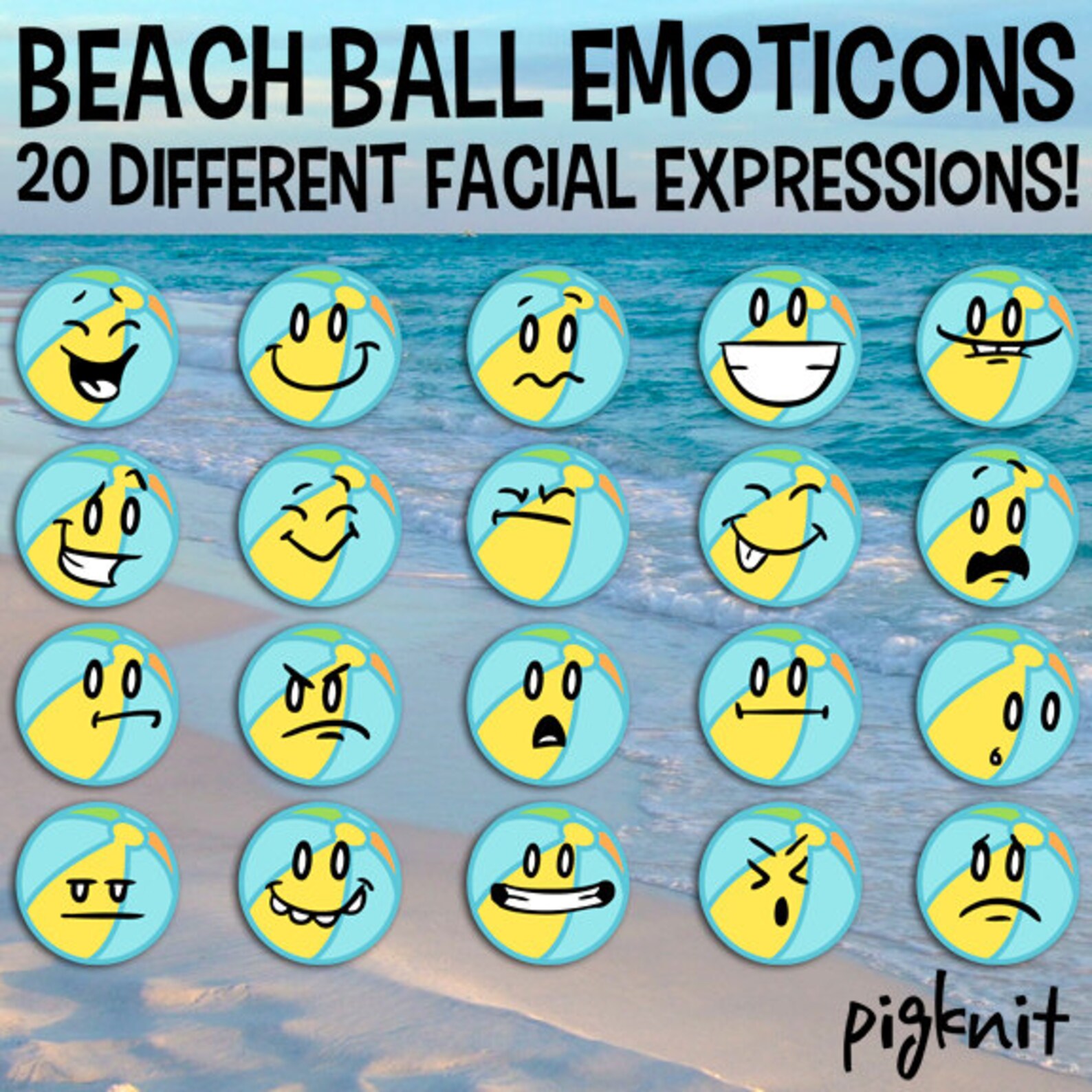 Summer Beach Ball Emoji Printable Digital Clipart Png Set for Etsy