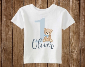 Personalized Teddy Bear 1st Birthday Boy Shirt, First Birthday Boys Baseball Raglan, Birthday Onesie®,  Personalized with Name and Number