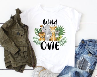 WILD ONE Jungle Animals 1st Birthday Boy Shirt, Tee Shirt First Birthday Safari Wild One Onesie® Black White Baseball Raglan Cake Smash