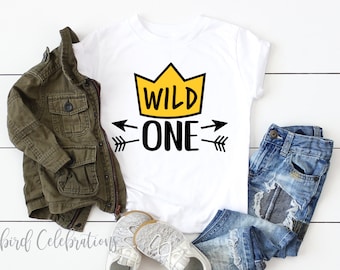 Wild 1 One First Birthday Boy T Shirt Tee Shirt 1st Birthday Wild One Black Baseball Raglan Wild 1 Cake Smash Photo Prop Boy Gold Crown