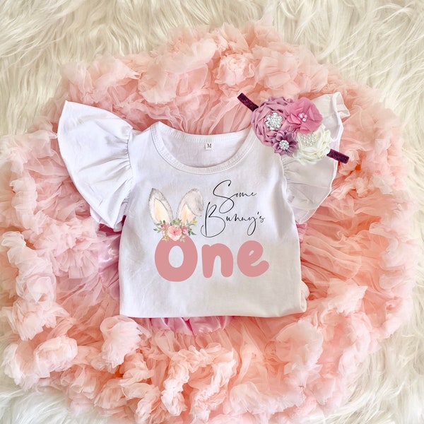 Some Bunny's One 1st Birthday Girl Pastel Pink Tutu Outfit, Onesie®, Some Bunny is One Pettiskirt Set, Cake Smash, Easter Bunny Outfit