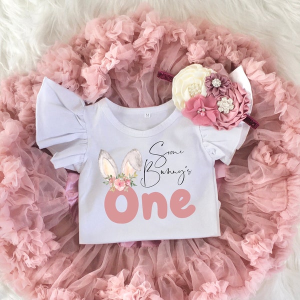 Some Bunny is One 1st Birthday Girl Mauve Rose Gold Tutu Outfit, Easter Bunny Rabbit Vintage Rose Onesie®, Pettiskirt Cake Smash