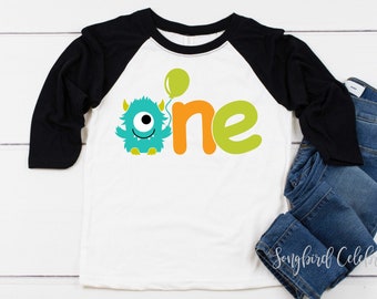 Monster 1st Birthday Shirt, Little Monster First Birthday Boy Onesie®, 1st Birthday Baseball Raglan Personalized with Name, Monster Party