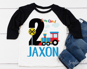 2nd Birthday Boy Train Shirt, Second Birthday Boy Shirt One 1 Choo Choo Train Shirt Baseball Style Raglan Personalized with Name