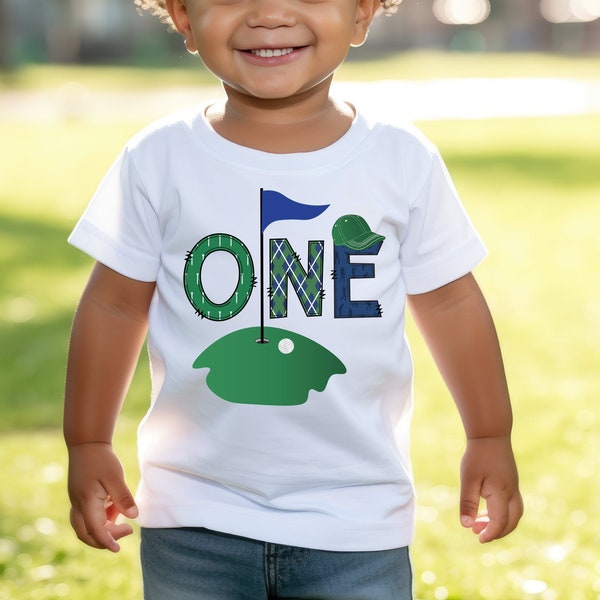 Golf Theme 1st Birthday Boy Shirt, Golf Themed Mommy Daddy Family Shirts, 1st Birthday Boy Shirt, Hole in One Navy Blue Baseball Raglan