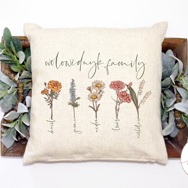 Family Garden Personalized Birth Flower Birth Month Pillow Cover, Custom Wildflower Home Decor, Personalized Pillow Cover, Personalized Gift