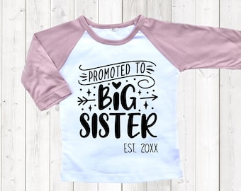 Promoted to BIG SISTER shirt, Baby Announcement Shirt, Birth Announcement Shirt, I'm Going to be a Big Sister Shirt, Rose Gold Mauve Raglan