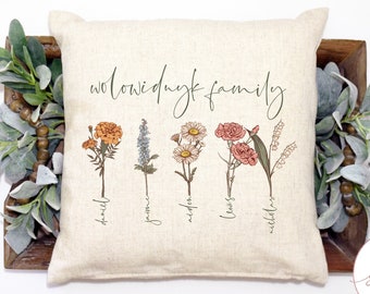 Family Garden Personalized Birth Flower Birth Month Pillow Cover, Custom Wildflower Home Decor, Personalized Pillow Cover, Personalized Gift