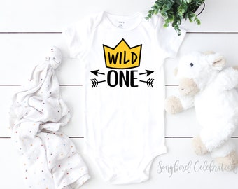 Wild 1 One First Birthday Boy T Shirt Tee Shirt 1st Birthday Wild One Black Baseball Raglan Wild 1 Cake Smash Photo Prop Boy Gold Crown