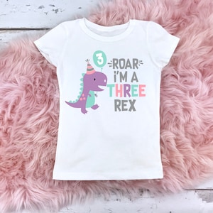 Three Rex Birthday Girl Shirt,  3 Rex Birthday Girl Shirt 3rd Birthday, Baseball Style Raglan Jersey, Personalized Name and Number on Back