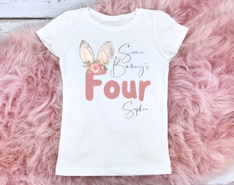 Some Bunny's Four Personalized 4th Birthday Girl Shirt,  Fourth Birthday Easter Rabbit Shirt With Name, Some Bunny is Four, Some Bunny is 4