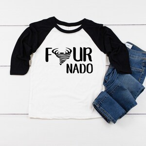 Fournado Four Nado 4th Birthday Boy Shirt Fourth Birthday Boy Shirt Four, Tornado Shirt Baseball Style Raglan