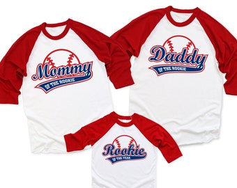 Rookie of the Year First Birthday Boy Baseball Shirt, Mommy Daddy of the Rookie, 1st Birthday Boy Shirt, Red Navy Blue Baseball Raglan