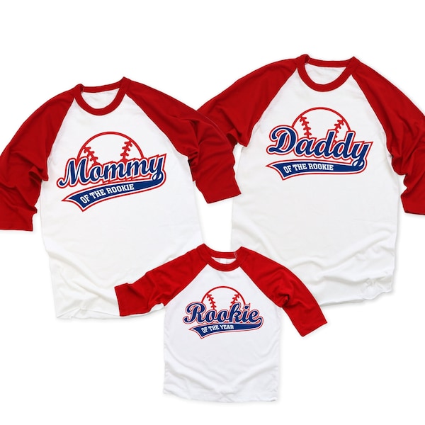 Rookie of the Year First Birthday Boy Baseball Shirt, Mommy Daddy of the Rookie, 1st Birthday Boy Shirt, Red Navy Blue Baseball Raglan