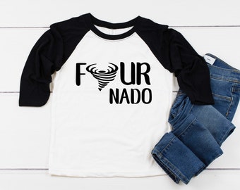 Fournado Four Nado 4th Birthday Boy Shirt Fourth Birthday Boy Shirt Four, Tornado Shirt Baseball Style Raglan