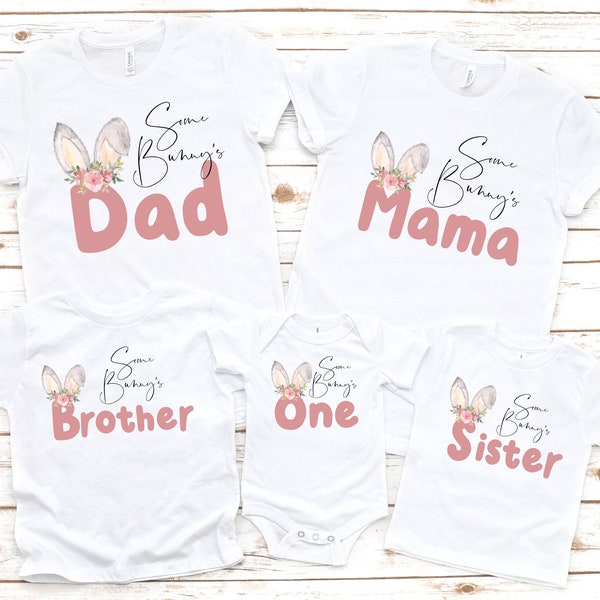 Some Bunny's One Matching Family Birthday Party Shirts, Some Bunny is One 1st Birthday Girl Onesie®, First Birthday Girl Eater Bunny Outfit