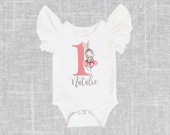 Ballerina Bunny Personalized 1st Birthday Girl Onesie® Outfit One Baby Bodysuit With Name Outfit Cake Smash Shirt Pink Easter Birthday Shirt