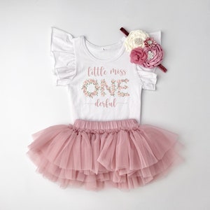 1st Birthday Girl Tutu Outfit, Matching Family Onederful Floral Birthday Party Shirts, Blush Pink Floral ONE derful Outfit, Mom & Dad Shirts