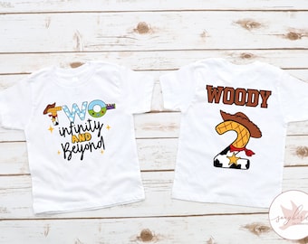 Cowboy Two Infinity and Beyond 2nd Birthday Boy Shirt, Second Birthday Boys Raglan, Western Cowboys Party, Navy Blue Shirt, Grey T Shirt