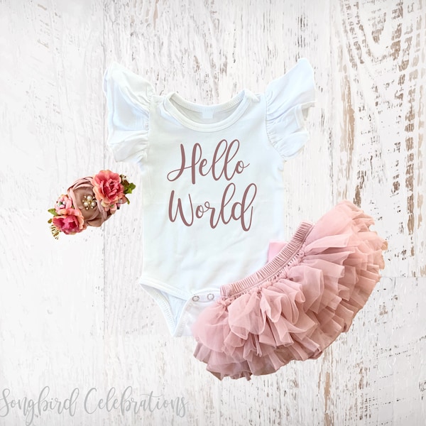 Mauve Baby Girl Coming Home Outfit + Baby Girl Clothes + Hello World Newborn Outfit Girl + Home From Hospital Outfit + Ruffle Bloomers