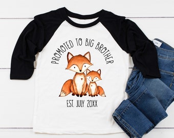 Promu chemise Big Brother, Fox Woodland Animals Design, chemise d'annonce de bébé, chemise d'annonce de naissance, je vais être un grand frère