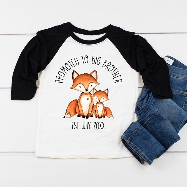 Promoted to Big Brother Shirt, Fox Woodland Animals Design, Baby Announcement Shirt, Birth Announcement Shirt, I'm Going to be a Big Brother