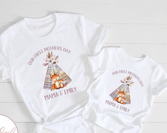 Our First Mothers Day Shirts, Mommy & Me T-Shirts, Matching Mom and Baby  Onesie®, Mother Day Shirt, Mama Woodland Fox Tee Pee Design