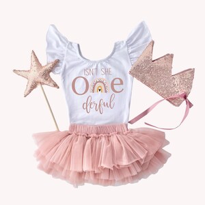 Tutu arc-en-ciel pour 1er anniversaire de petite fille, couronne et baguette étoilée, paillettes d'or rose pour 1er anniversaire, gâteau princesse