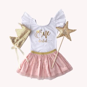 Tutu citrouille One derful pour 1er anniversaire de fille avec couronne et baguette étoilée, couronne de princesse pour gâteau scintillant rose et feuille d'or pour 1er anniversaire