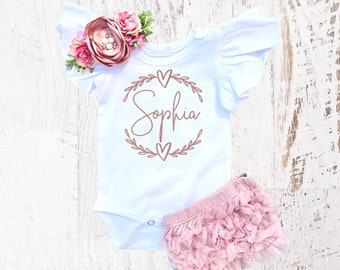 Personalized NEWBORN Onesie® Outfit for Baby Girl, Home From Hospital, Coming Home Outfit, Photoshoot Newborn Photography, Ruffle Bloomers