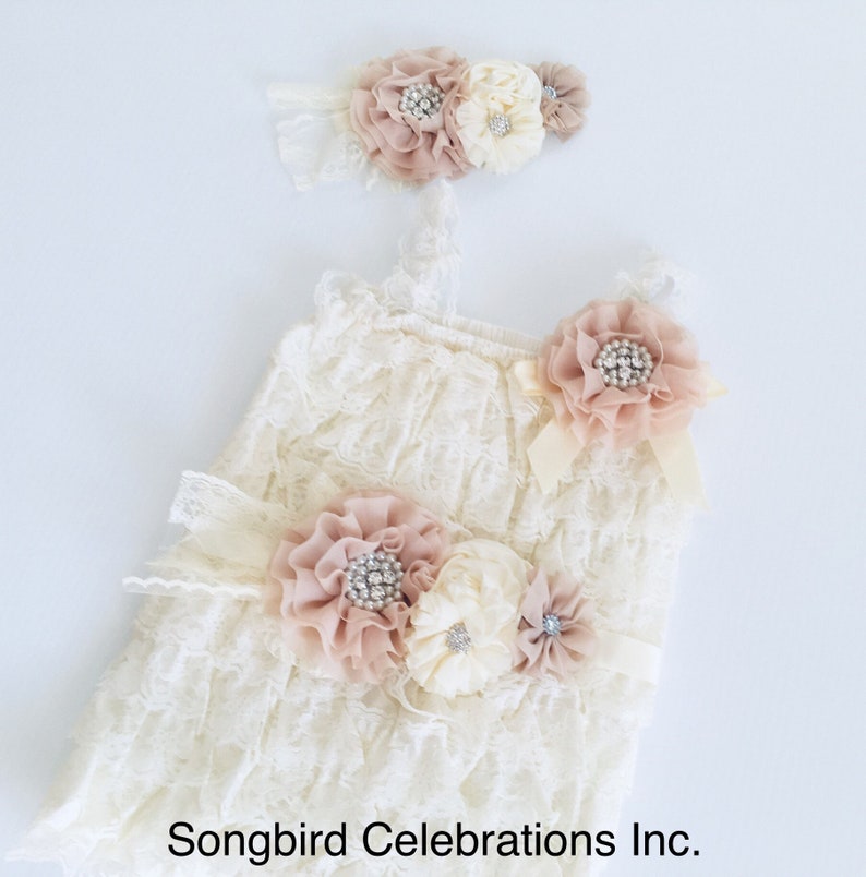 Ivory Lace Romper 1st Birthday Girl Outfit Baby Headband Etsy Canada