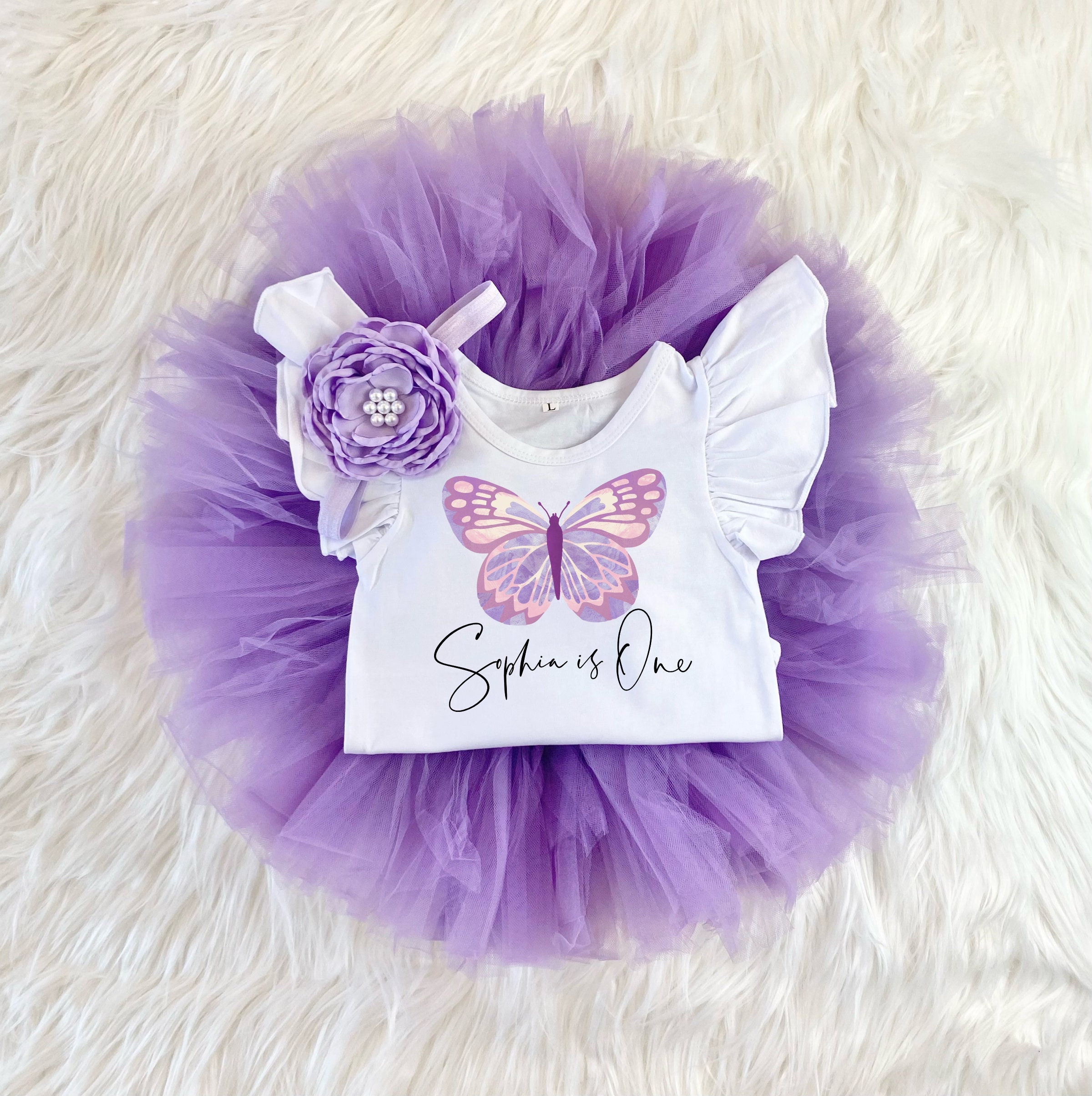 Personalized Butterfly 1st Birthday Girl Lavender Purple Tutu Outfit, Lavender Butterflies Onesie®, Cake Smash Shirt Set, Custom Name